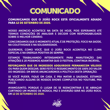 João Rock 2020 é oficialmente adiado para setembro